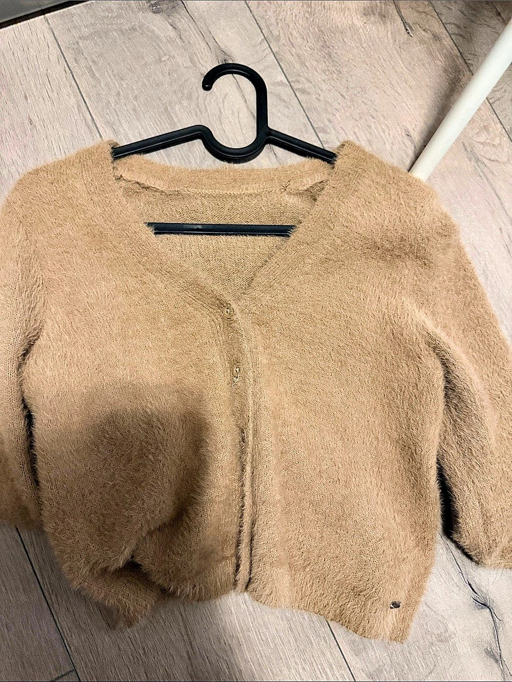 Fuzzy Zip Cardigan in Brown